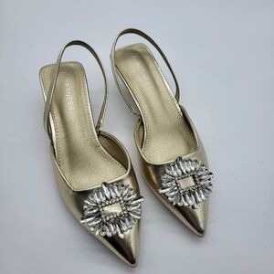 Berness Gold With Crystal Slingback Kitten Heels